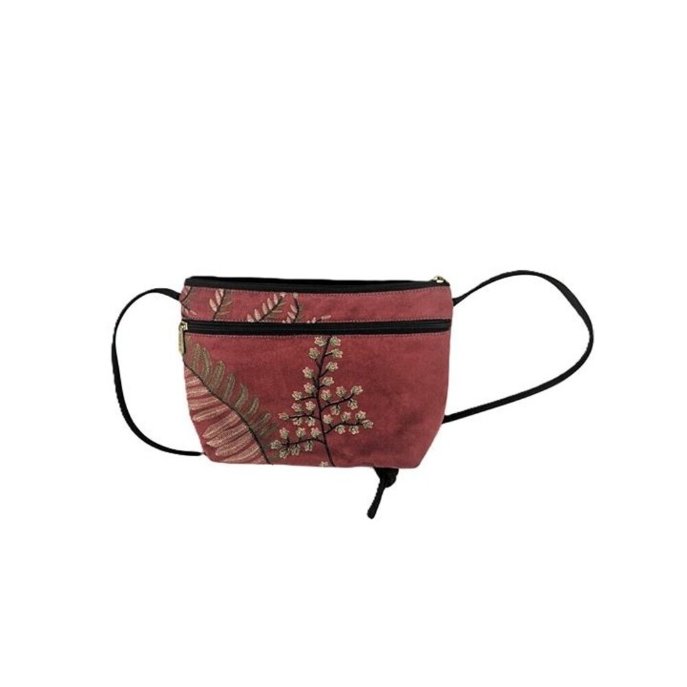 Danny K Fern Embroidered Rust Suede Crossbody Purse Excellent